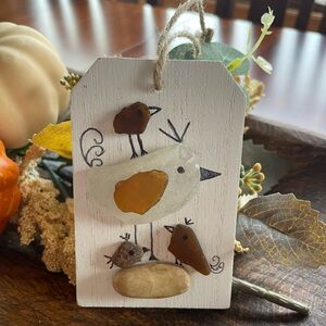 Handcrafted Sea Glass Bird Art Decor with Natural Stone